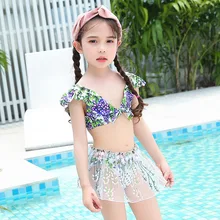 Детский купальный костюм для девочек, г., для детей, купальный костюм для девочек, для детей, новая сексуальная раздельная юбка, комплект из 3 предметов