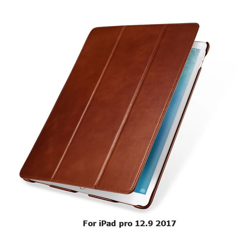Чехол Icarer из 12 9 натуральной кожи для iPad Pro тонкий трехскладной смарт чехол с