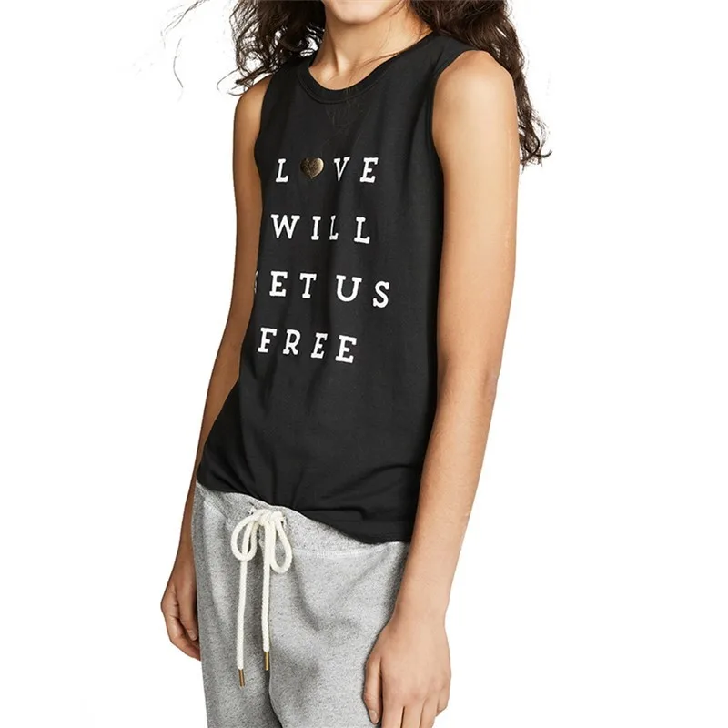 Summer Fashion Cute Loose Print Letters O neck Sleeveless Lady Tank SML