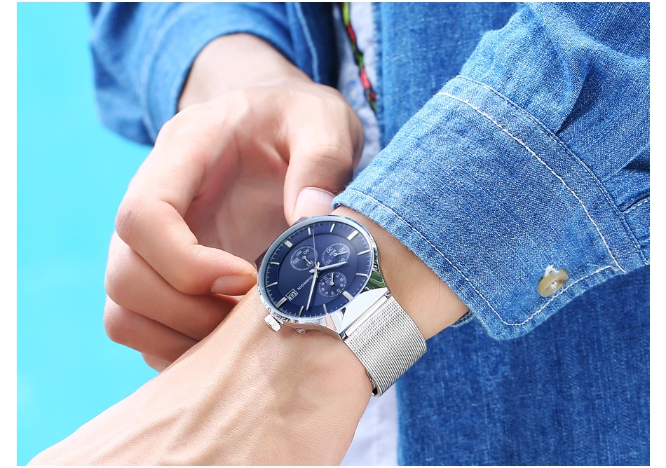 2018 GUANQIN Brand Luxury Men's Fashion Chronograph Calendar Watches Men Business Casual Mesh Band Waterproof Quartz Wrist Watch