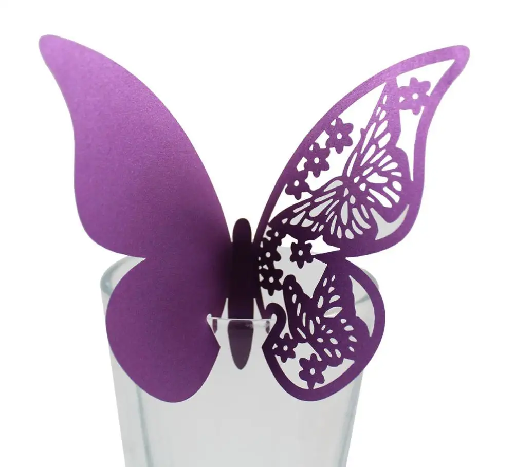 

100pcs/lot Butterfly Laser Cut Paper Place Card / Escort Card / Cup Card/ Wine Glass Card For Wedding Decoration Wedding Favors