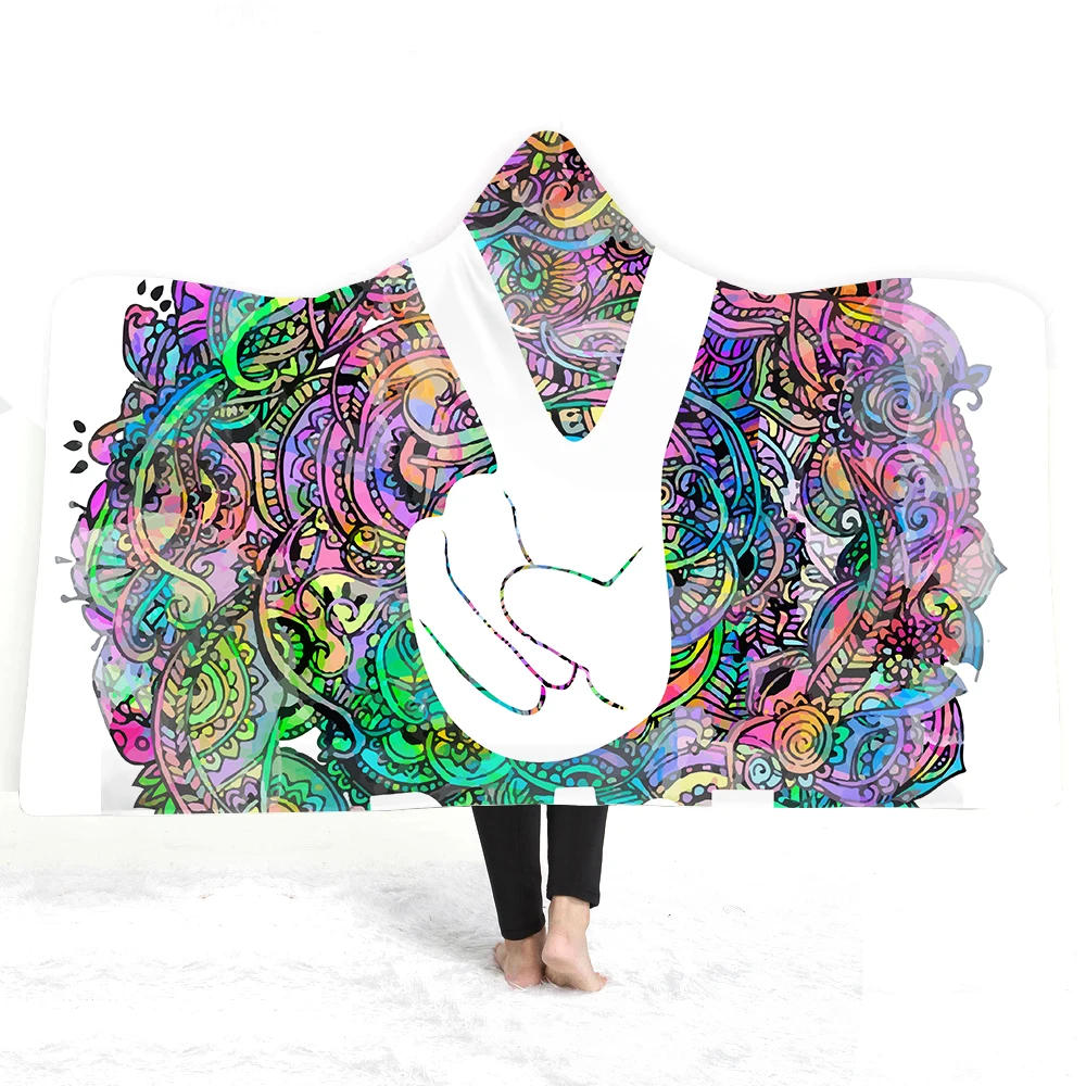 

Soft Warm Fleece Blanket 3D Print Gesture Bohemia Style Sherp Blanket Wearable Hood Throw Adult Travel Thick Blanket Home Decor