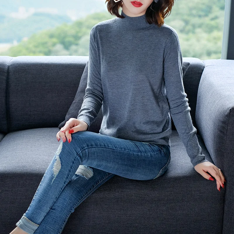 Solid turtleneck basic sweater 2018 new long sleeve women autumn elastic knit sweater