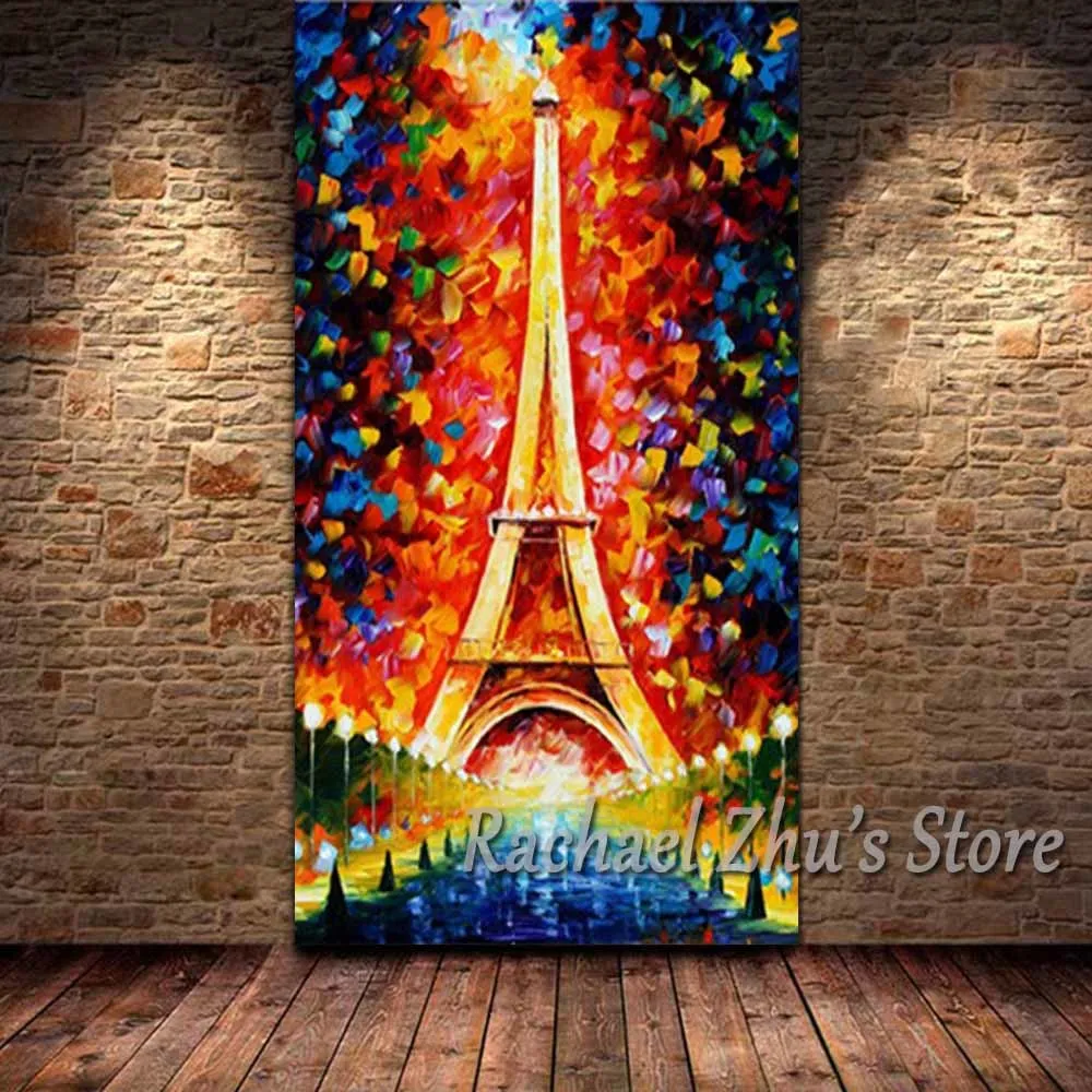 

Hand Painted Palette Knife Abstract Eiffel Tower Oil Painting On Canvas Wall Pictures Living Room Bedroom Home Wall Art Decor