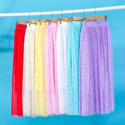 2017 новые летние модные женские 2 Слои плиссированные юбки длинные Блёстки Тюль Юбки для женщин, приталенное юбка для Для женщин
