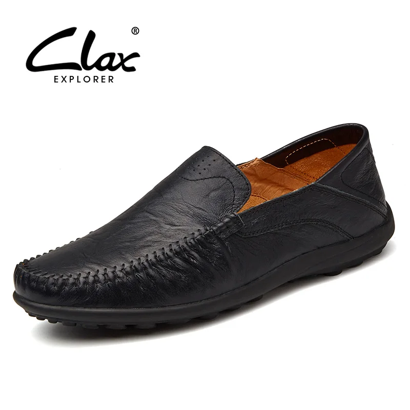 

CLAX Men's Loafers Genuine Leather 2018 Spring Summer Men Casual Shoes Slip on Designer Flat Moccasins Breathable Leisure Shoe