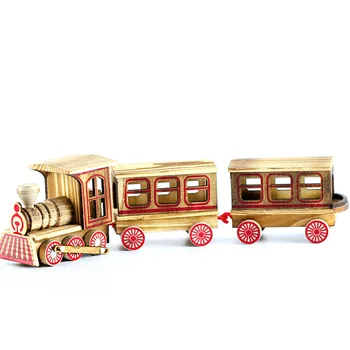 

Chinese Three-Section Simulation Train Home Decor Figurines Wooden Train Craft Miniatures Photography Props Window Ornament Gift