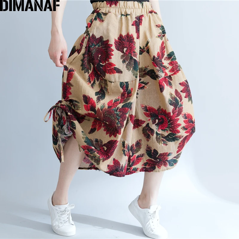 

DIMANAF Women Pants Plus Size Loose Linen Thin Summer Beach Holiday Female Trousers Soft Print Floral Large Casual Clothing 2018