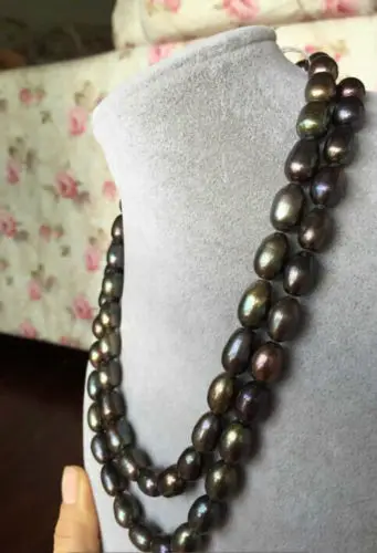 

FREE SHIPPING HOT sell new Style >>>> double strands 13-14mm tahitian black green multicolor pearl necklace 18"19