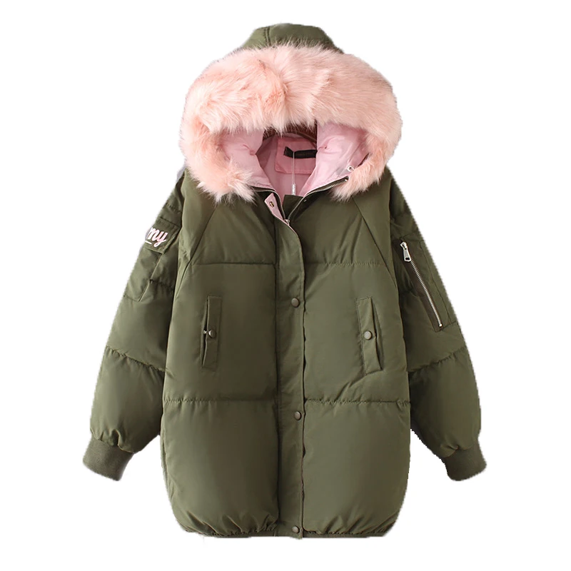 

Long Warm Snow Wear Winter Jacket Women embroidery Coat Faux Fur Hooded Parka Single Full Hair Cotton-padded Clothes Big Coat