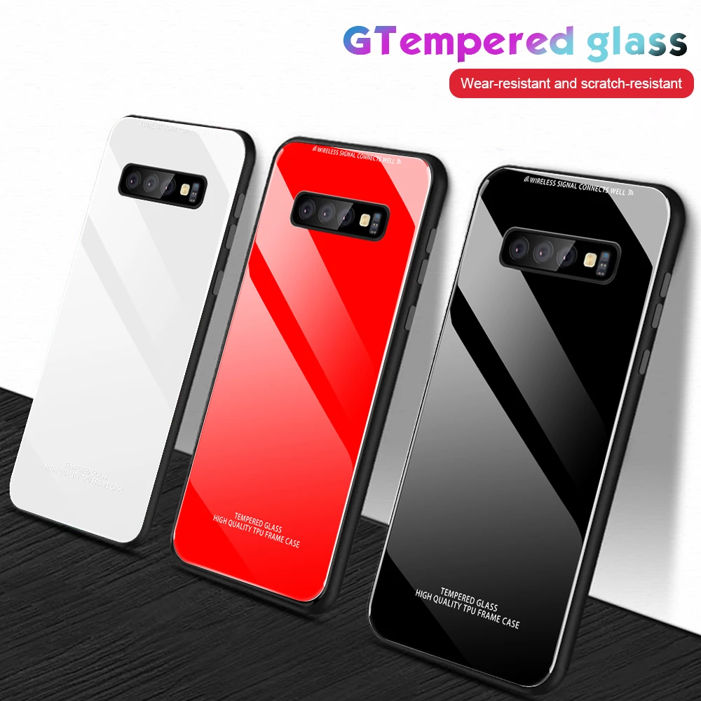 For Samsung Galaxy S10 S9 S8 Plus Soft TPU Frame Tempered Glass Back Case Cover S10E |
