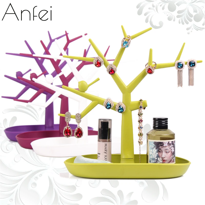 

Jewelry Tree Plastics Jewelry Storage Tree Earring Organizer Rings Holder Necklace Display Cosmetics Container Earring A190-1