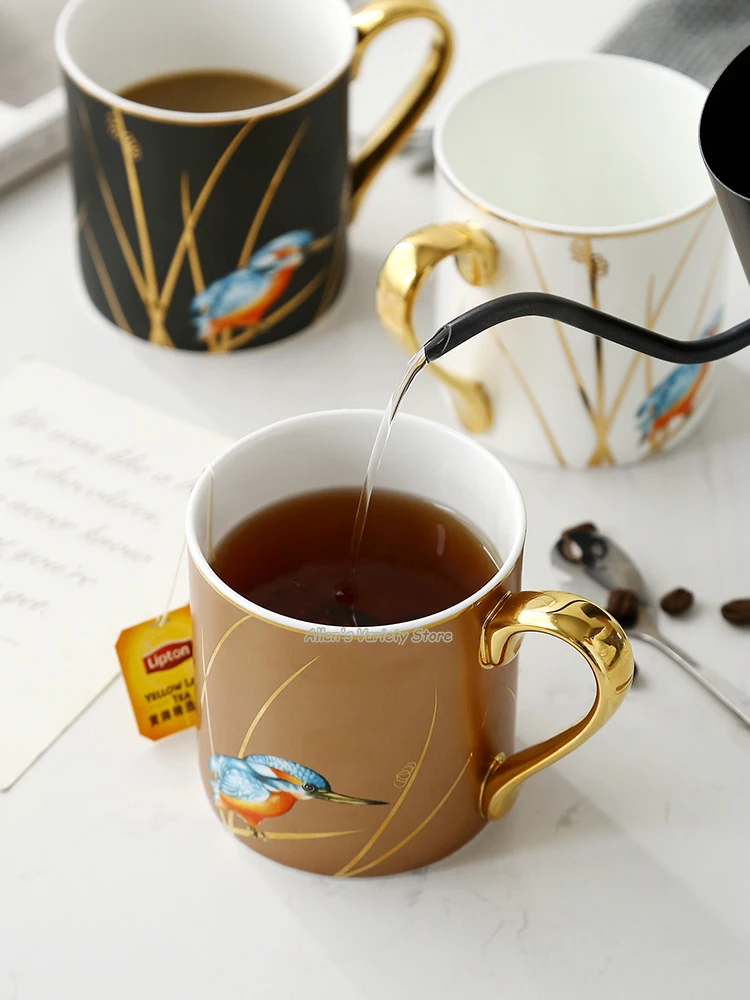 European Kingfisher Golden Ceramic Mug Porcelain Coffee Bone China Milk Cup 380ml gilding gold-plating gilded | Дом и сад