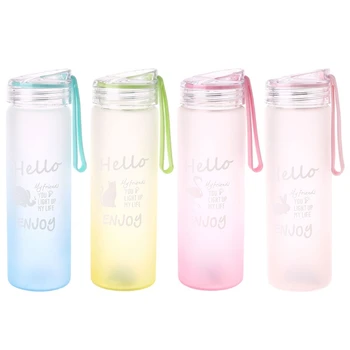 

VFGTERTE 1PC Sport Kettle with Rope Lid Creative Portable 800ml Gradient Water Bottle Frosted Camp Hiking Water Drinking Tool