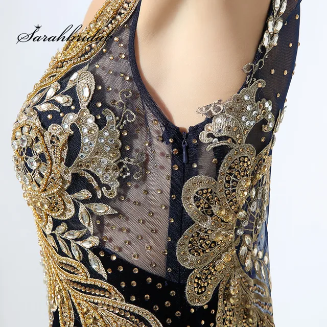 Elegant Long Sleeveless Crystal Gown