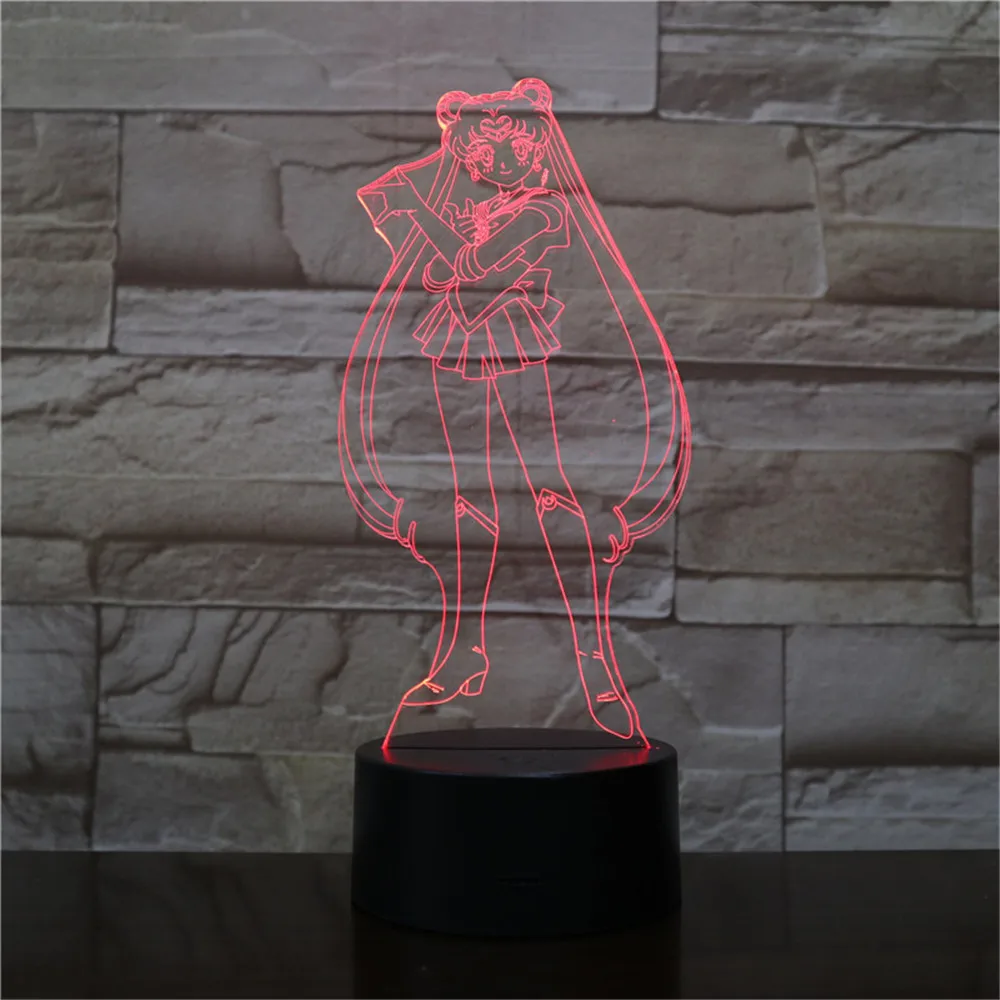 Sailor Moon Tsukino Usagi детская Ночная лампа меняющая цвет акриловая 3D Светодиодная