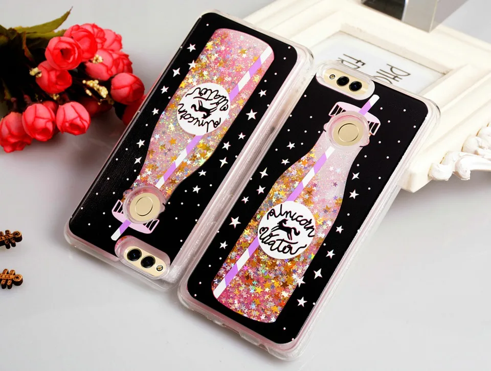 Glitter Cases for Huawei Honor 7X Case Liquid Luxury Honor7x Cover Girl Women Coque for Huwei Honor 7x 9 8 Lite Case 360 Armor (2)