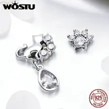 WOSTU, высокое качество, 925 пробы, серебро, милый кот, прозрачный кристалл, серьги-гвоздики для женщин, серебряные ювелирные изделия, подарок FIE424