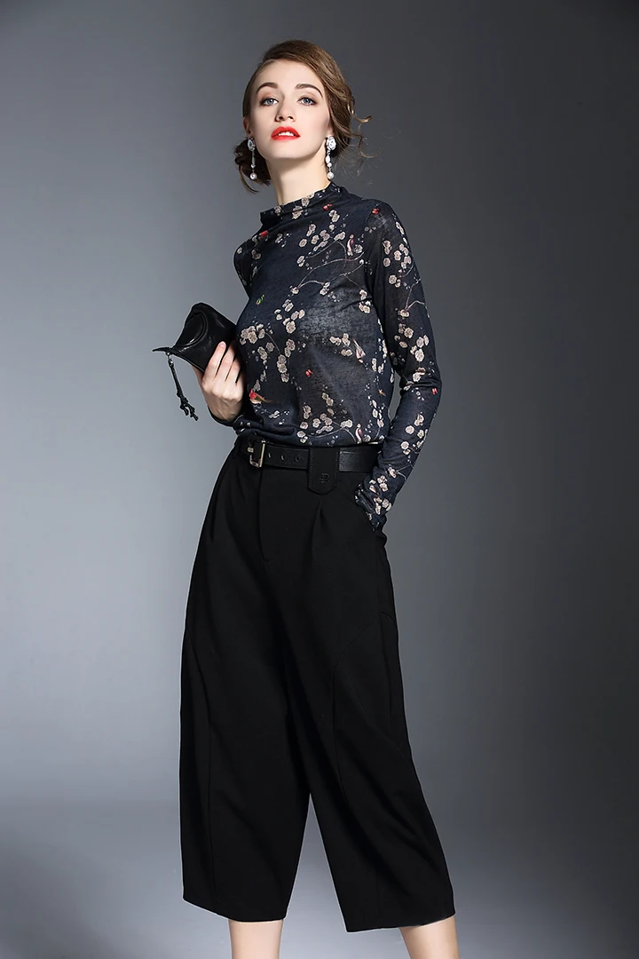 OIBEE модная женская Высококачественная облегающая трикотажная футболка с длинным рукавом и принтом