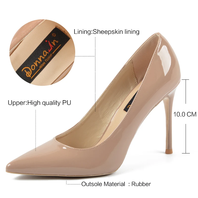 Donna-in Fashion Sexy Big Size Thin Stiletto High Heel Pumps Women Shoes Leather Black White Red Nude Ladies Work Shoes 10CM