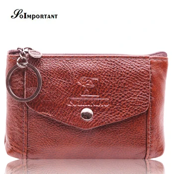 

Vintage Genuine Real Leather Mini Men Wallets Small Short Coin Purse Male Slim Walet Zipper Card Key Holder Money Bags With Ring