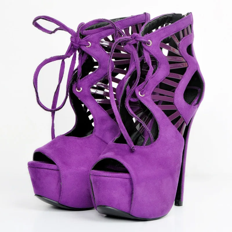 

Sexy Purple Platform Super High Fashion Sandals Shoes Women Flock Lace Up Custom-made Wedding Dress Peep Toe Bride Summer Pumps