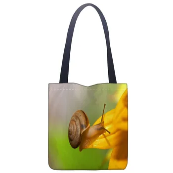 

Customizable Snail Tote Bag For Women Canvas Fabric Bags Eco Reusable Shopping Bags Traveling Beach Casual Useful Shoulder Bag