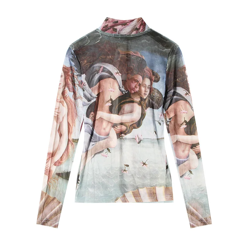 Летняя винтажная женская футболка в стиле барокко с принтом человека, топы, дизайнерская женская футболка с длинными рукавами, одежда - Цвет: B