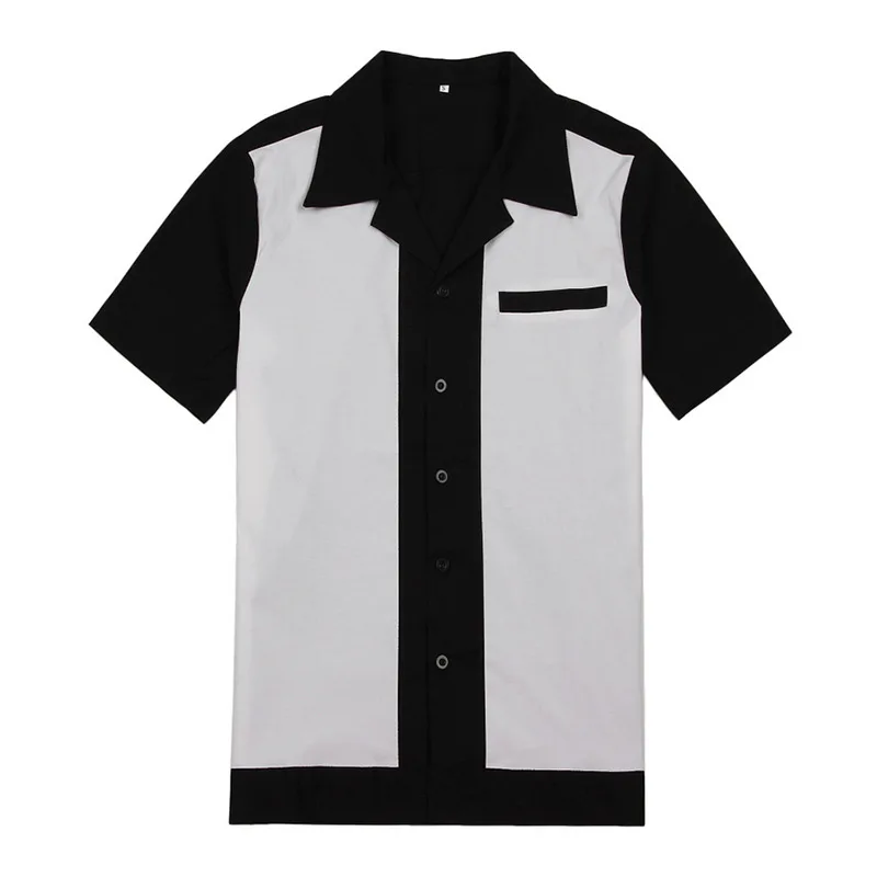 

Casual Men Dress Shirts Short Sleeve Camiseta Retro Hombre Bowling Bahama Button-Down Shirt Patchwork Men's Shirts Regular Fit