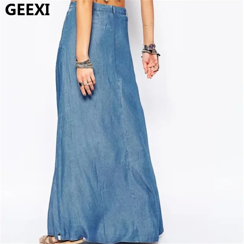 saia longa jeans tencel