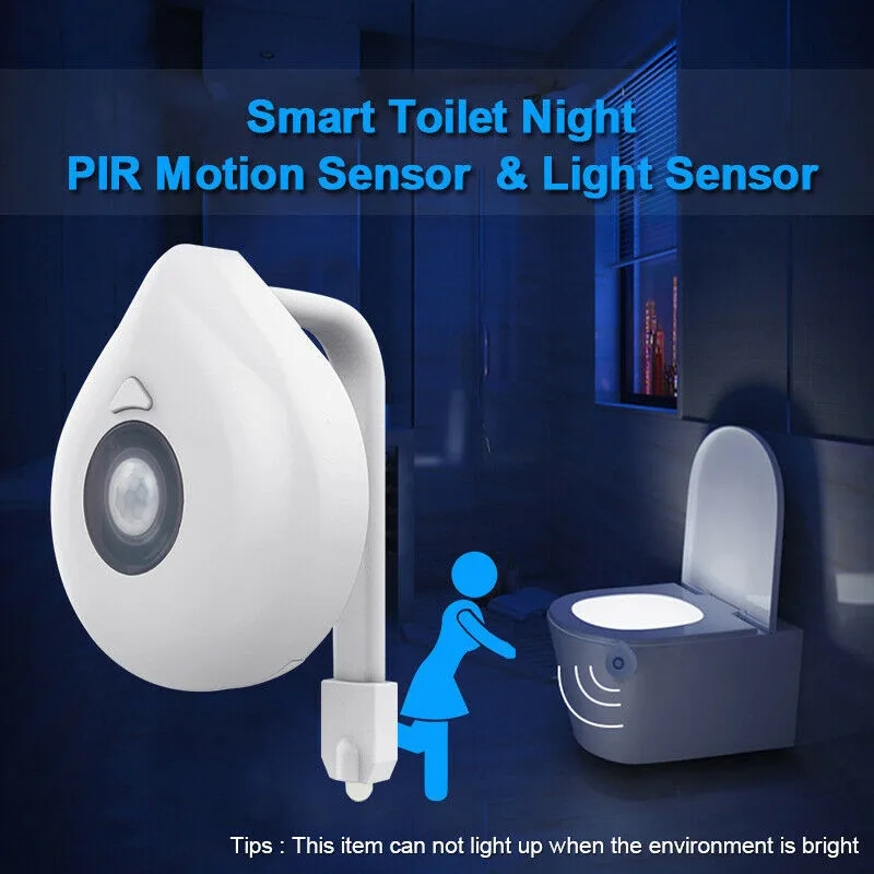 LED Toilet Lamps Bathroom Waterproof Night Light Induction PIR Motion Activated Seat Sensor 8 Color Changing