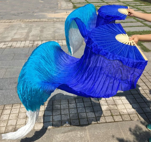 Belly Dance Veil Fan Streamer Real Silk Oriental Dancing Fan Veils