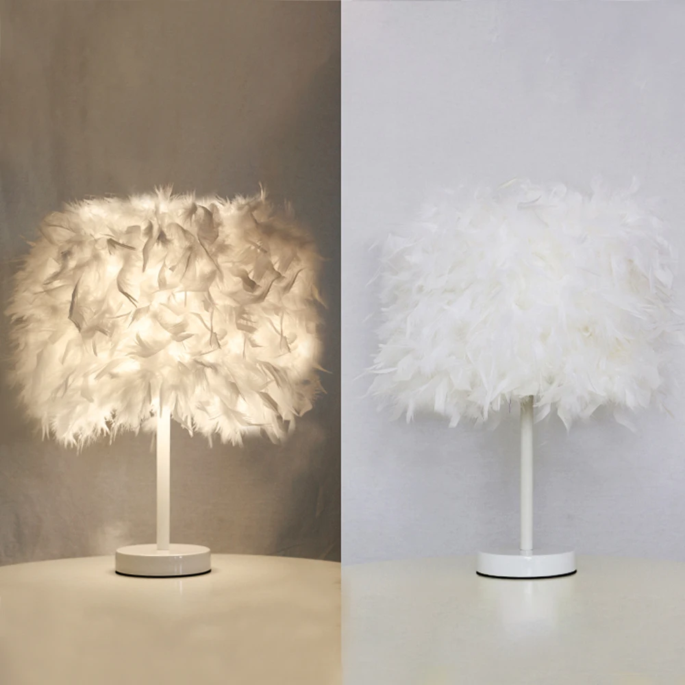 

Nordic Feather Table Lamp Romantic LED Bedside Lamp Modern Table Light Bedroom Living Room Reading Kids Desk Night Light