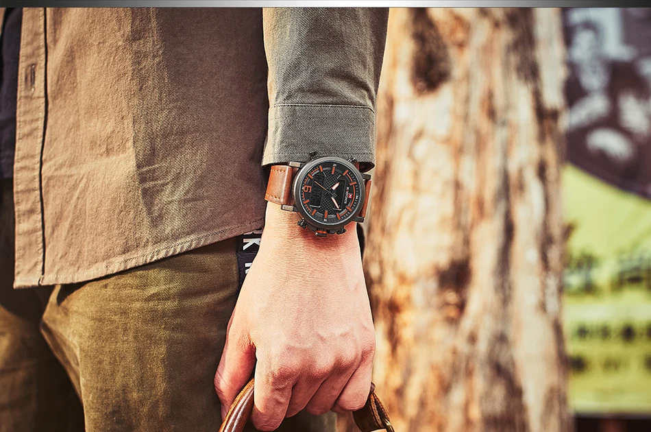 NAVIFORCE новые мужские модные спортивные часы мужские кожаные водонепроницаемые мужские кварцевые часы Дата светодиодный аналоговые часы Relogio Masculino