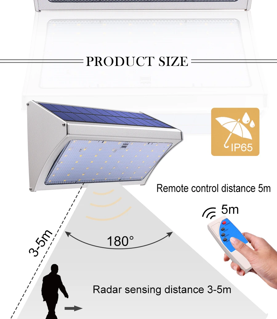 СВЧ радар Датчик движения солнечный светильник 56 светодиодный супер яркий 800lm пульт дистанционного управления три режима Открытый сад настенный светильник