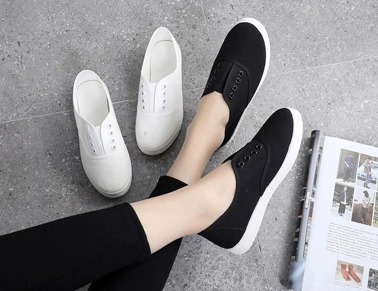 Adult canvas casual shoes woman flats solid comfortable flat with sneakers women shoes slip-on ladies shoes women sneakers