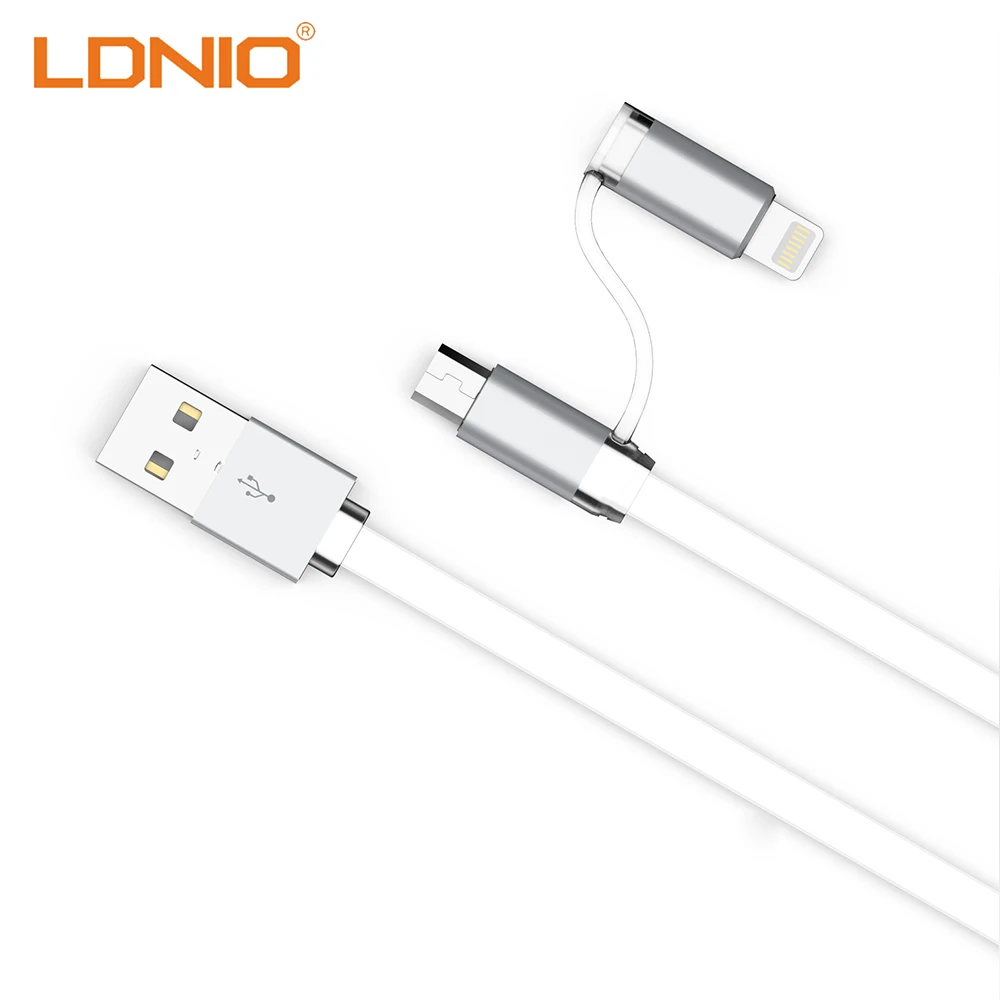

LDNIO 2 In 1 USB Cable For Mobile Phone Micro/Lightning Plug Data Transfer Line Quick Charge USB Cord Adapter Connector