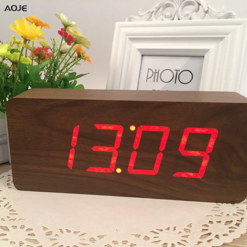 Cube clock Best Large wooden clock LED Digital Wooden Alarm Clock Despertador Sound Control Electronic wood