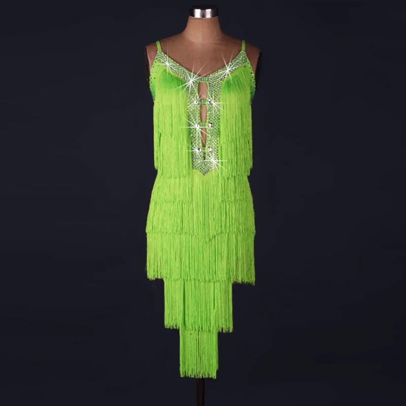 neon green fringe dress