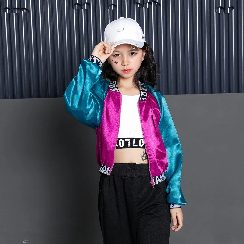 Kids Hip Hop Clothing Clothes Dance Costume for Girls Color Block Jacket Crop Tank Tops Jogger Pants Ballroom Dancing Streetwear