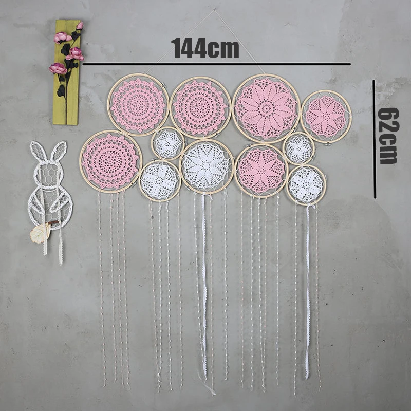 DIY gran Doily encaje atrapasueños artesanías conjunto de encaje atrapasueños conjunto de fondo colgante de pared decoración de la boda decoración del hogar