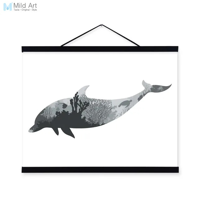 golfinho preto branco silhueta minimalista nordic animais do mar