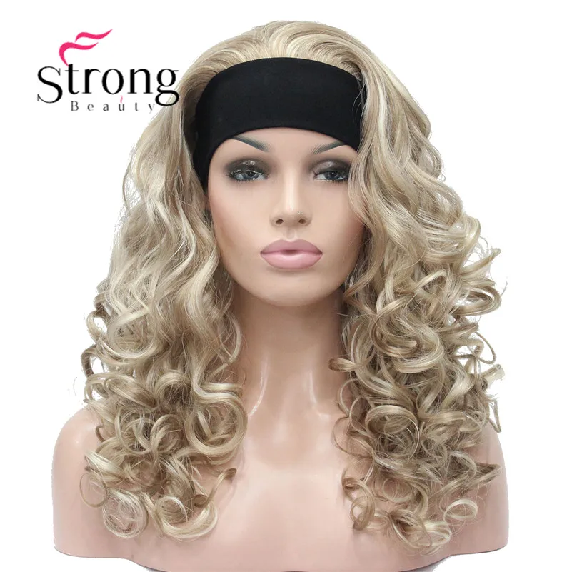 

StrongBeauty Long Blonde Highlights Curly Heat Ok Synthetic HEADBAND Wig