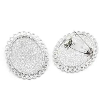 

50Pcs Brooches Support de Broche Back Pin Cabochon Setting Oval Flower 34x28mm(1 3/8"x1 1/8")