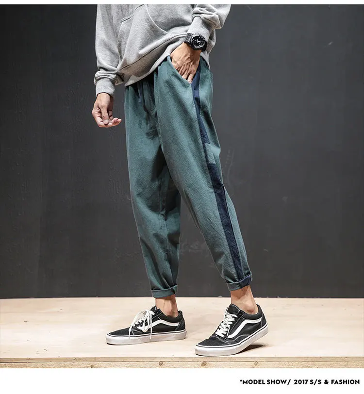 New Comfortable Cotton Pants Men Fashion Spring Side Stripe Patch Design Mens Baseball Pant Mid Waist Plus Size Men's Trousers 4