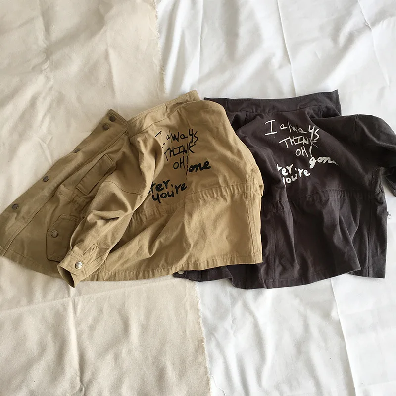 

New Kids Korean Alphabet Jacket for Boys and Girls Spring Infant Baby Pure Cotton Jacket Short Trench Windswear Girls Clothes