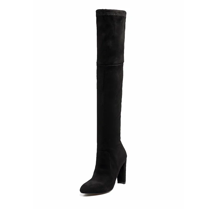 ENMAYER/высокие женские сапоги до бедра из искусственной замши пикантные модные ботфорты из эластичного материала женская обувь черные сапоги на высоком каблуке, CR882 - Цвет: Black
