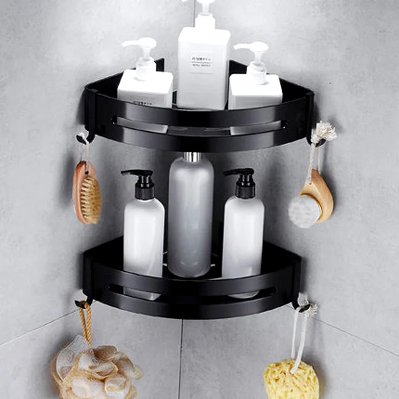 Decorative Wall Corner Basket Shelf Vintage Style Bathrooms Shelve Mounted Black Bathroom Rack Storage Bathroom-shelf ASG0005