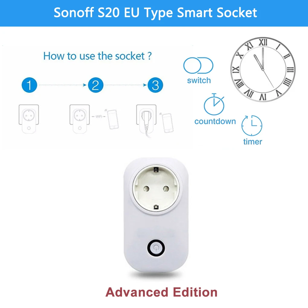 

Sonoff S20 EU Type E Phone Wifi Wireless Remote Control Smart Home Charging Adapter Power Socket work with Alexa