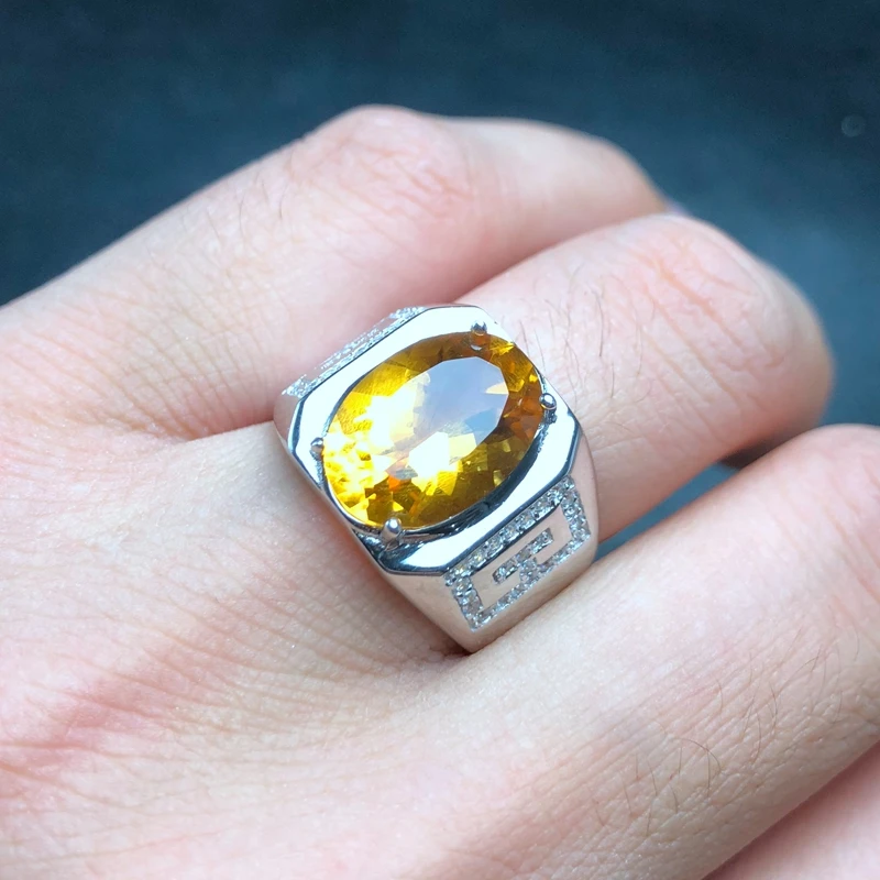 In-kind photo Beautiful color, new men's ring, 925 silver, Brazilian natural citrine, classic atmosphere